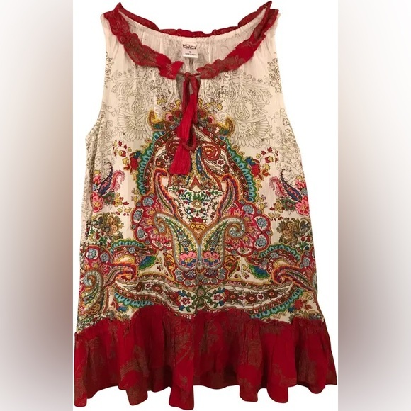 Bila XXL boho tie neck flow ruffle bottom tank plus size tunic - Picture 1 of 5